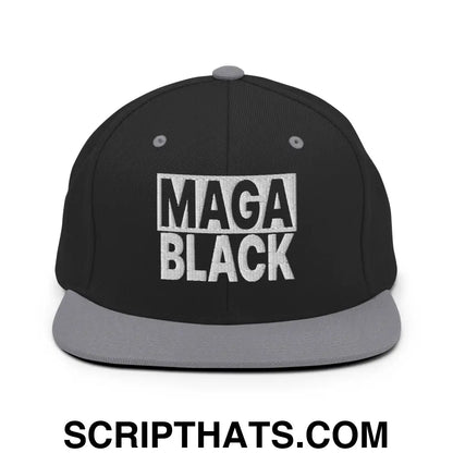 MAGA Black Flat Bill Brim Snapback Hat Black Silver