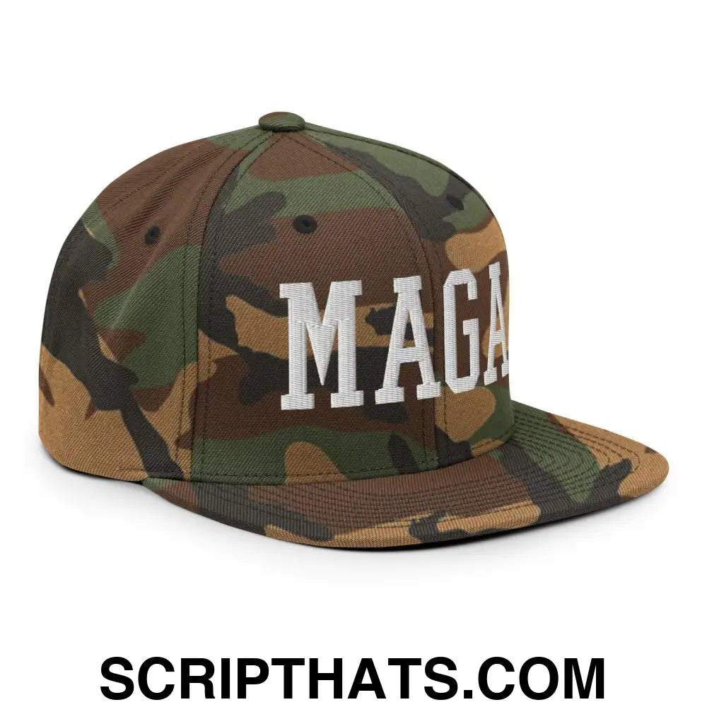 MAGA Block Flat Bill Brim Snapback Hat Green Camo