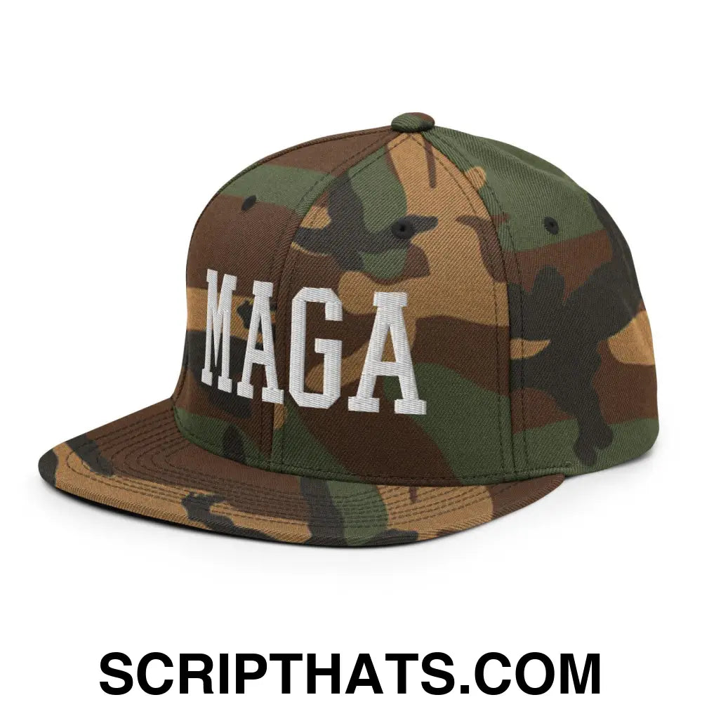 MAGA Block Flat Bill Brim Snapback Hat Green Camo