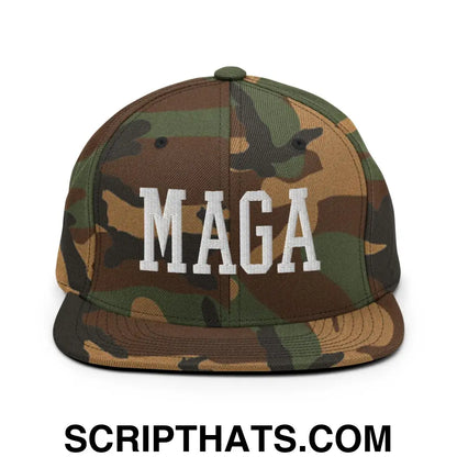 MAGA Block Flat Bill Brim Snapback Hat Green Camo