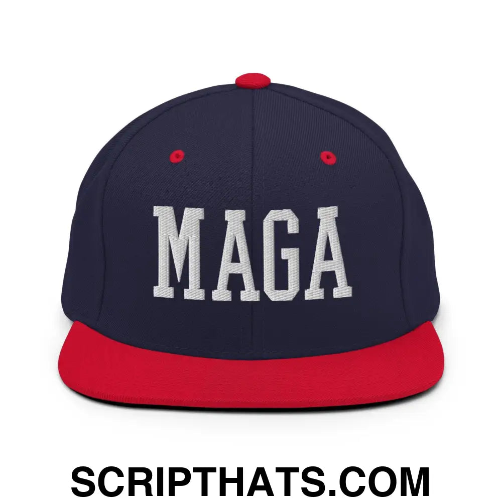 MAGA Block Flat Bill Brim Snapback Hat Navy Red