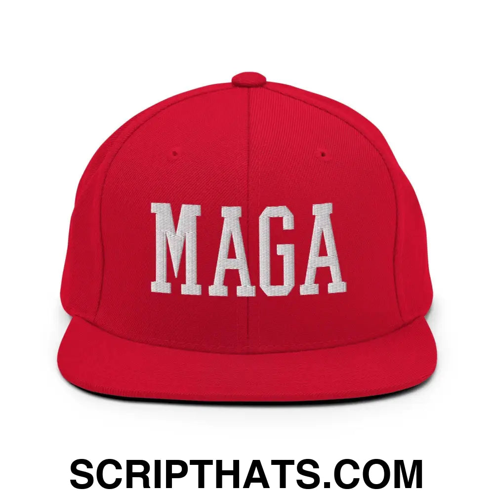 MAGA Block Flat Bill Brim Snapback Hat Red