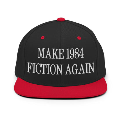 Make 1984 Fiction Again Embroidered Flat Bill Brim Snapback Hat Black Red