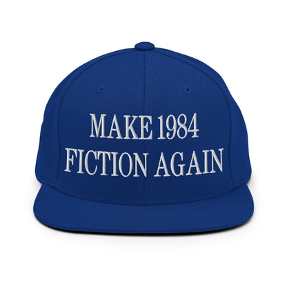 Make 1984 Fiction Again Embroidered Flat Bill Brim Snapback Hat Royal Blue