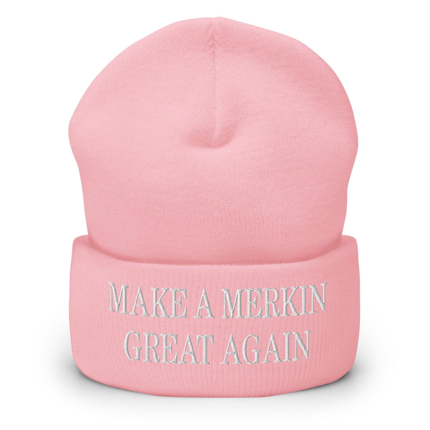 Make A Merkin Great Again Embroidered Knit Cuffed Beanie Baby Pink