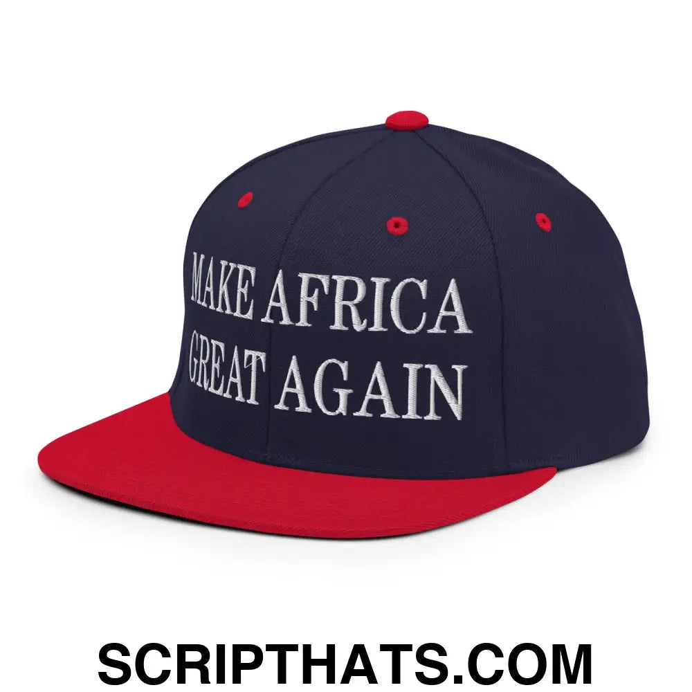 Make Africa Great Again Embroidered Flat Bill Brim Snapback Hat Navy Red