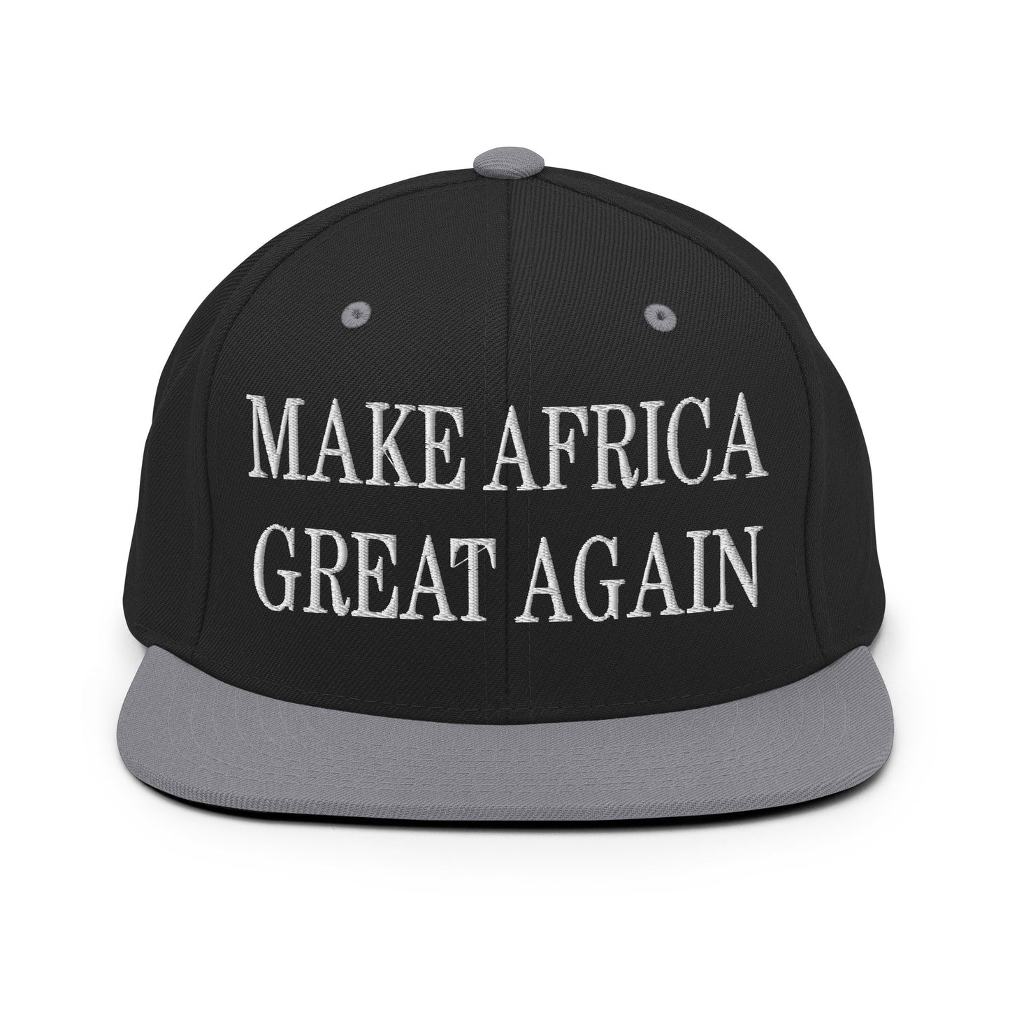 Make Africa Great Again Embroidered Flat Bill Brim Snapback Hat Black Silver