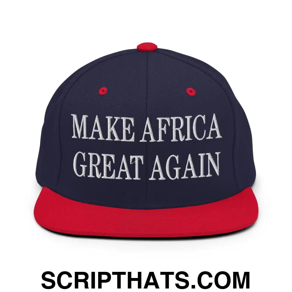 Make Africa Great Again Embroidered Flat Bill Brim Snapback Hat Navy Red