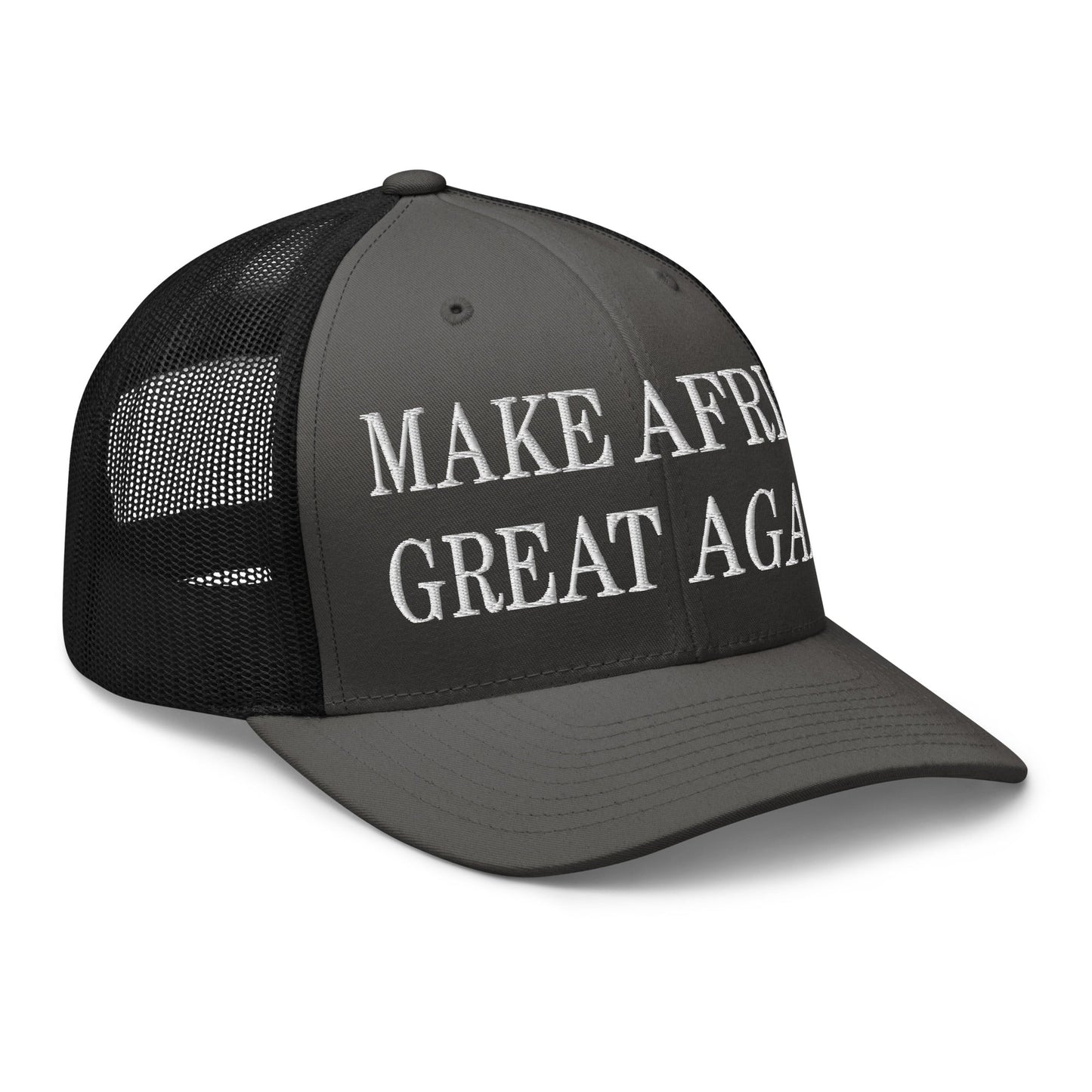 Make Africa Great Again Embroidered Mesh Trucker Hat Charcoal Black