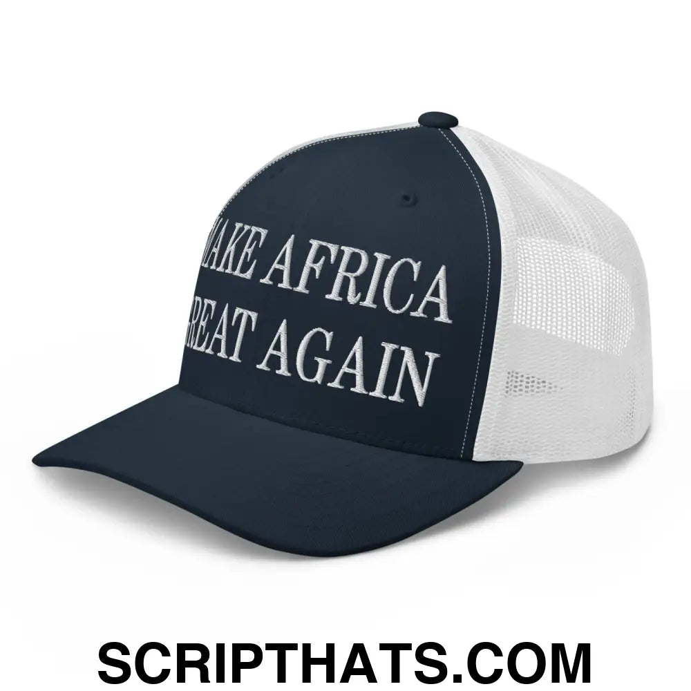 Make Africa Great Again Embroidered Mesh Trucker Hat Navy White