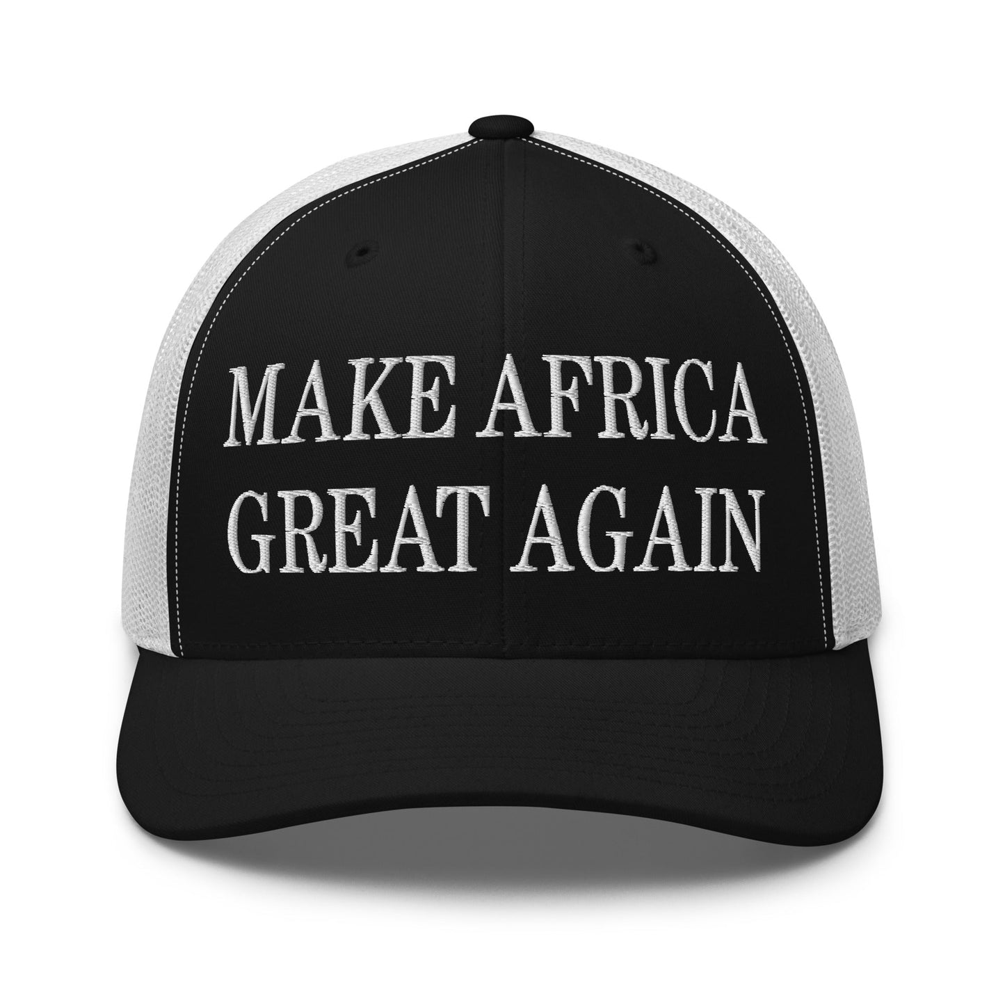 Make Africa Great Again Embroidered Mesh Trucker Hat Black White