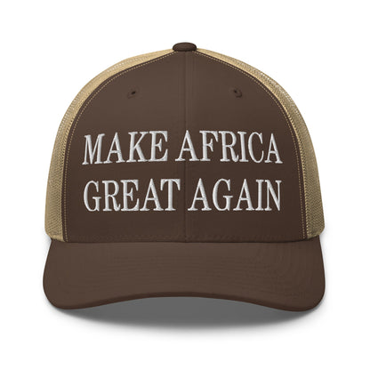 Make Africa Great Again Embroidered Mesh Trucker Hat Brown Khaki