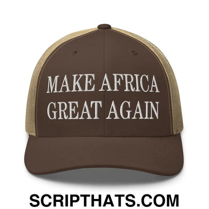 Make Africa Great Again Embroidered Mesh Trucker Hat Brown Khaki