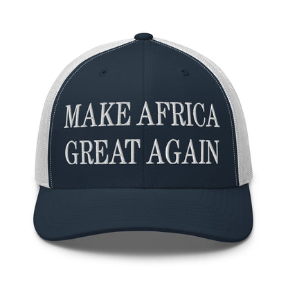 Make Africa Great Again Embroidered Mesh Trucker Hat Navy White