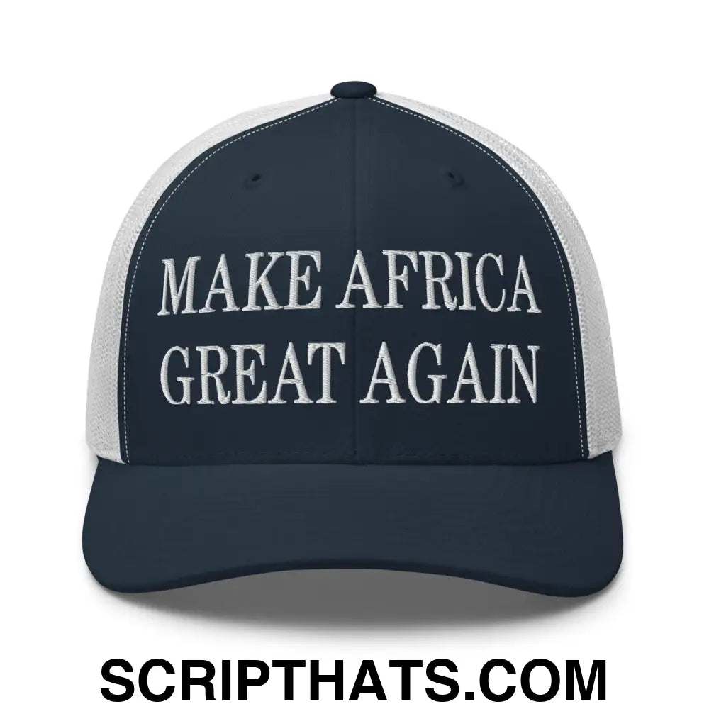 Make Africa Great Again Embroidered Mesh Trucker Hat Navy White