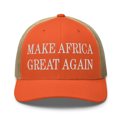 Make Africa Great Again Embroidered Mesh Trucker Hat Rustic Orange Khaki