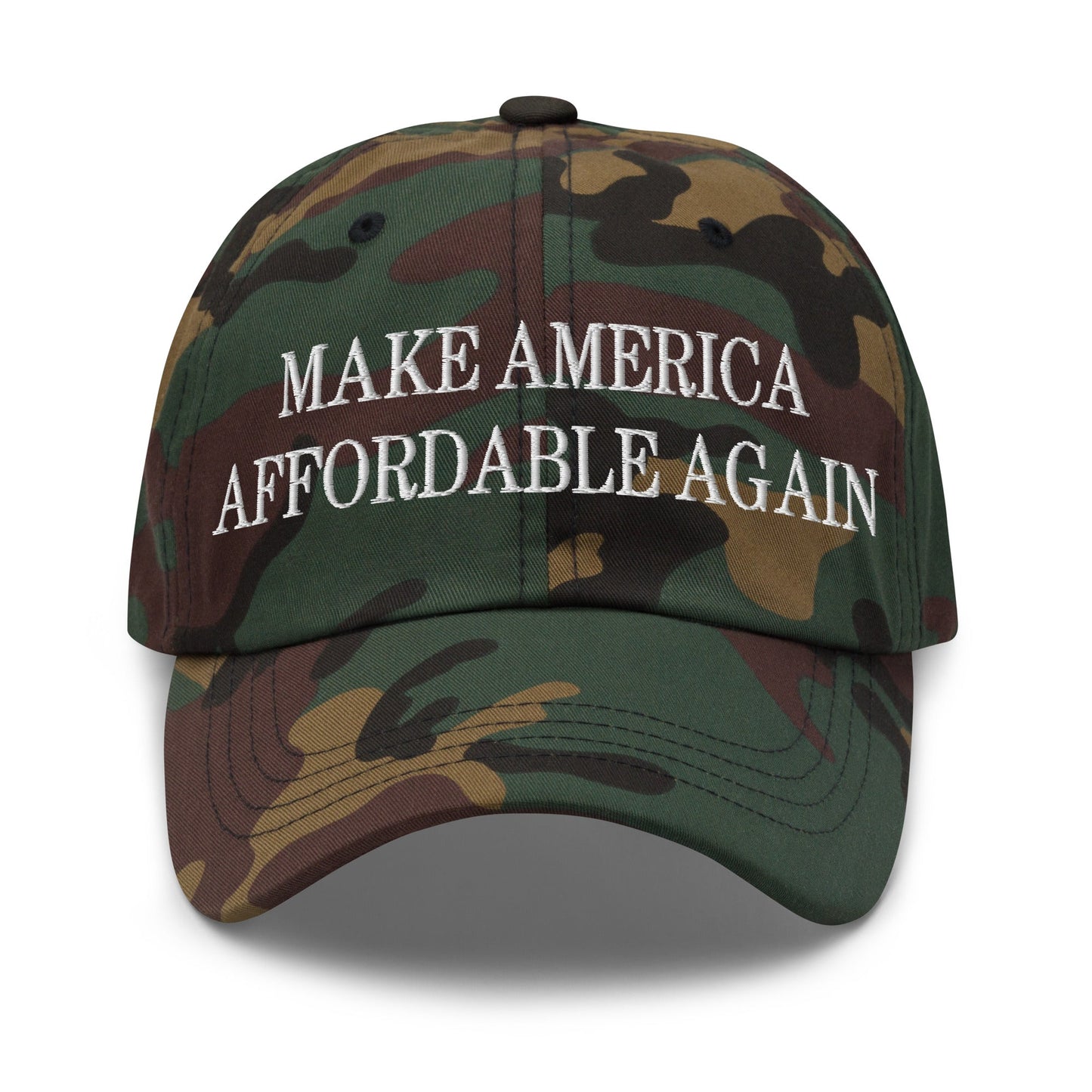 Make America Affordable Again Embroidered Dad Hat Green Camo