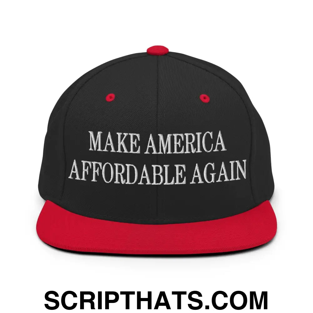 Make America Affordable Again Embroidered Flat Bill Brim Snapback Hat Black Red