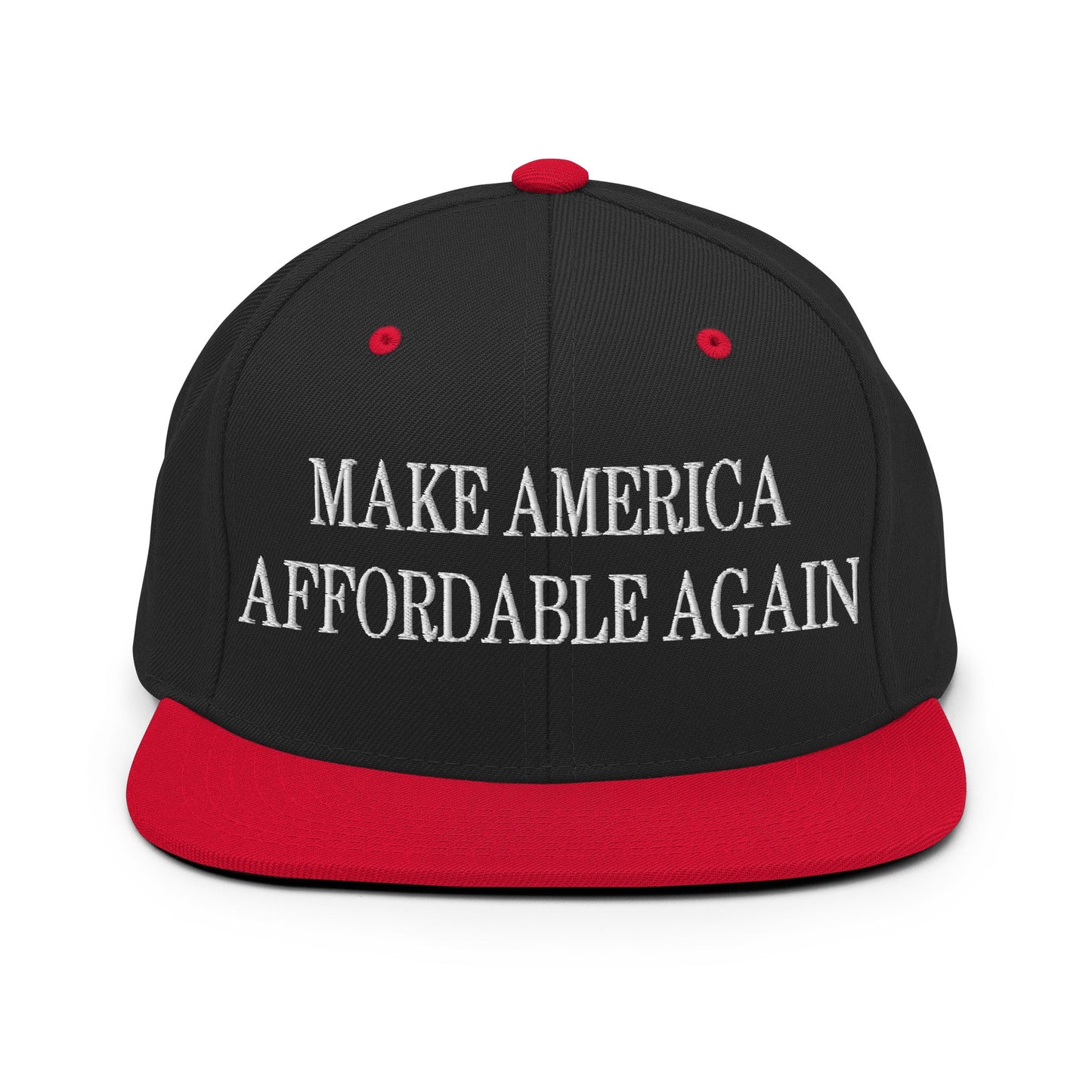 Make America Affordable Again Embroidered Flat Bill Brim Snapback Hat Black Red