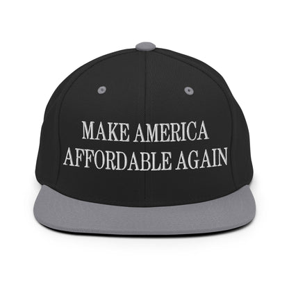 Make America Affordable Again Embroidered Flat Bill Brim Snapback Hat Black Silver