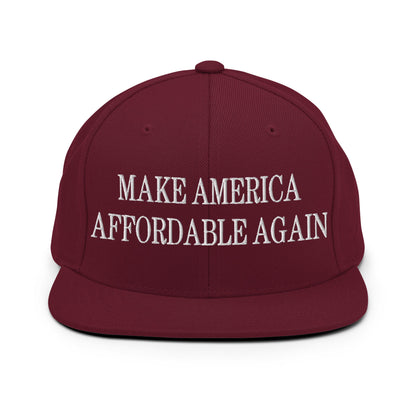 Make America Affordable Again Embroidered Flat Bill Brim Snapback Hat Maroon