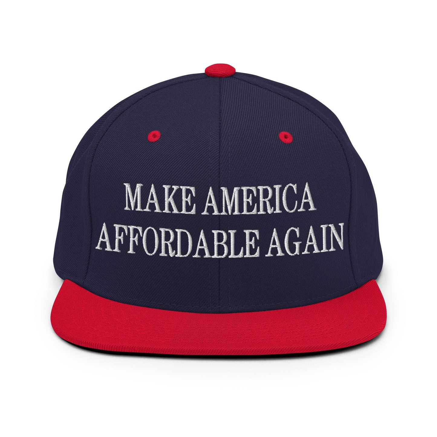 Make America Affordable Again Embroidered Flat Bill Brim Snapback Hat Navy Red