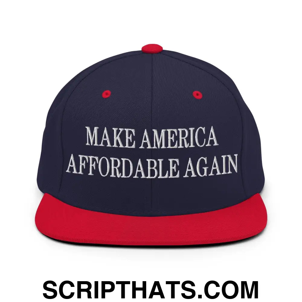 Make America Affordable Again Embroidered Flat Bill Brim Snapback Hat Navy Red