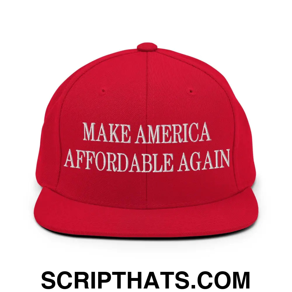 Make America Affordable Again Embroidered Flat Bill Brim Snapback Hat Red