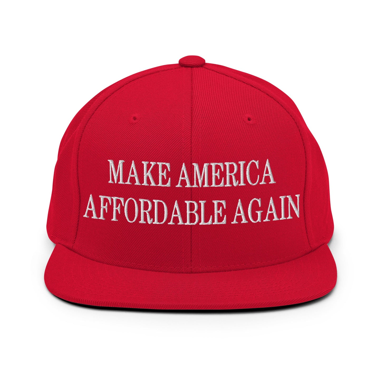 Make America Affordable Again Embroidered Flat Bill Brim Snapback Hat Red