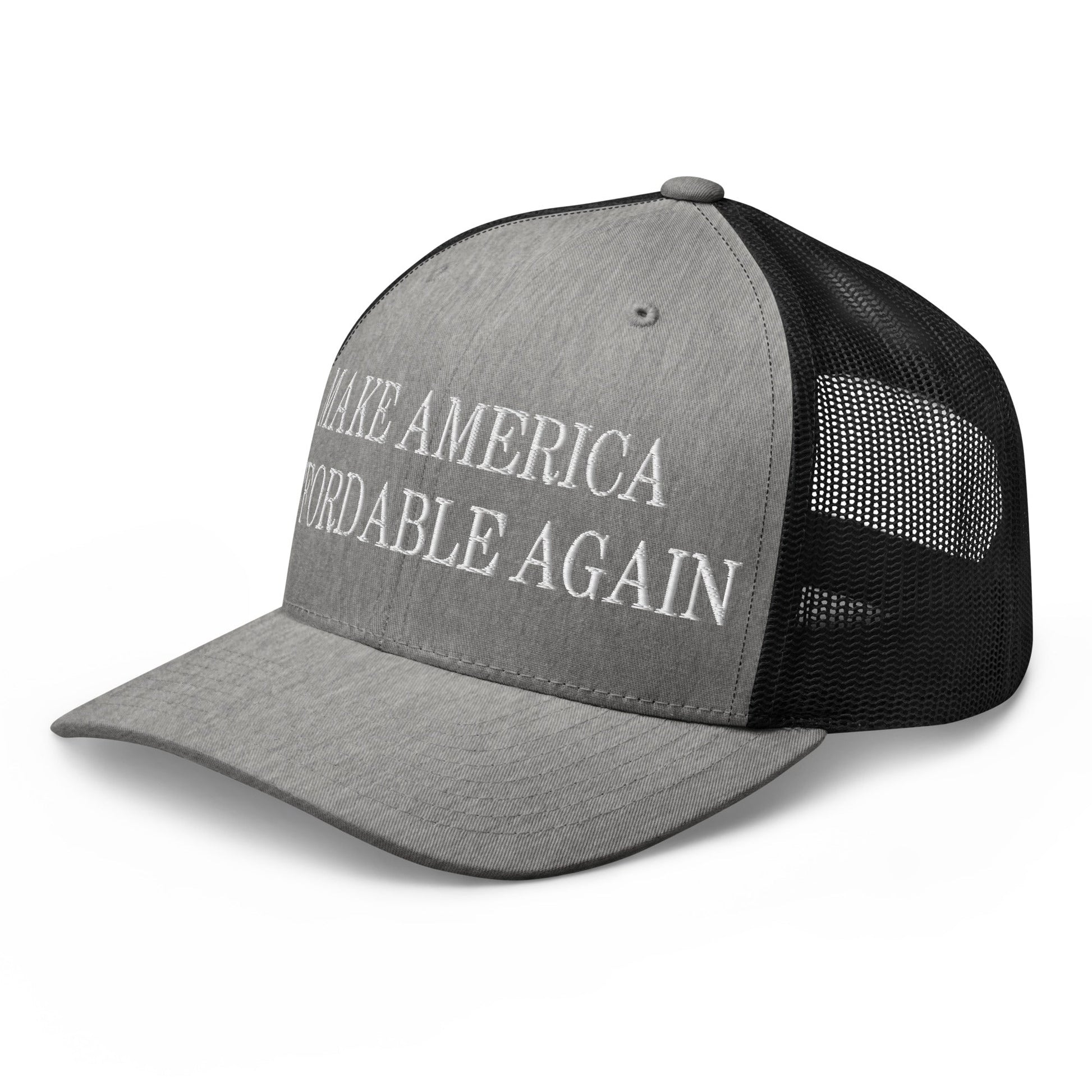 Make America Affordable Again Embroidered Mesh Trucker Hat Heather Black