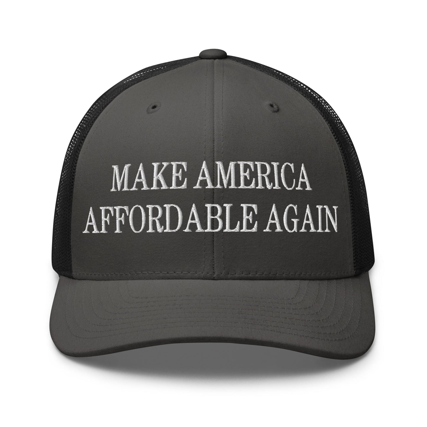 Make America Affordable Again Embroidered Mesh Trucker Hat Charcoal Black