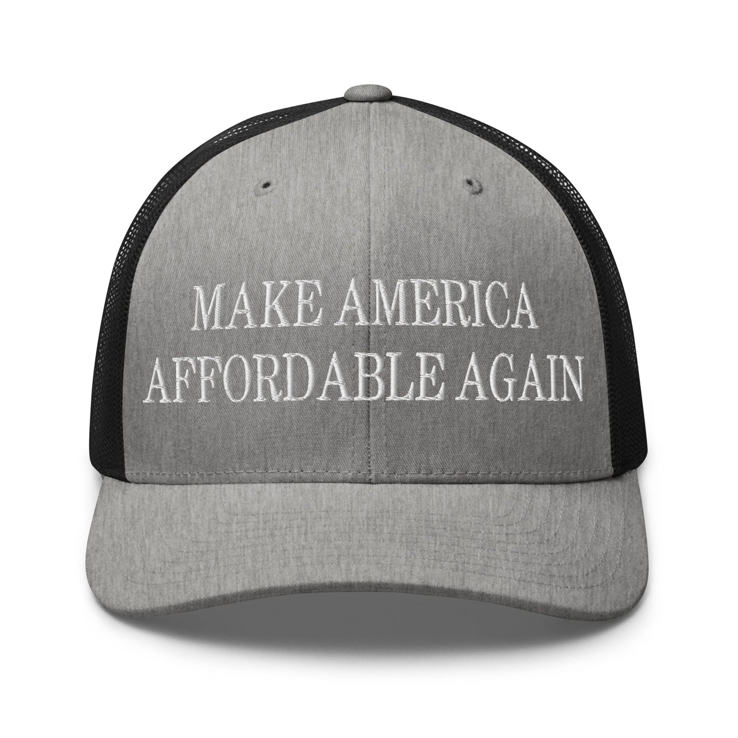 Make America Affordable Again Embroidered Mesh Trucker Hat Heather Black