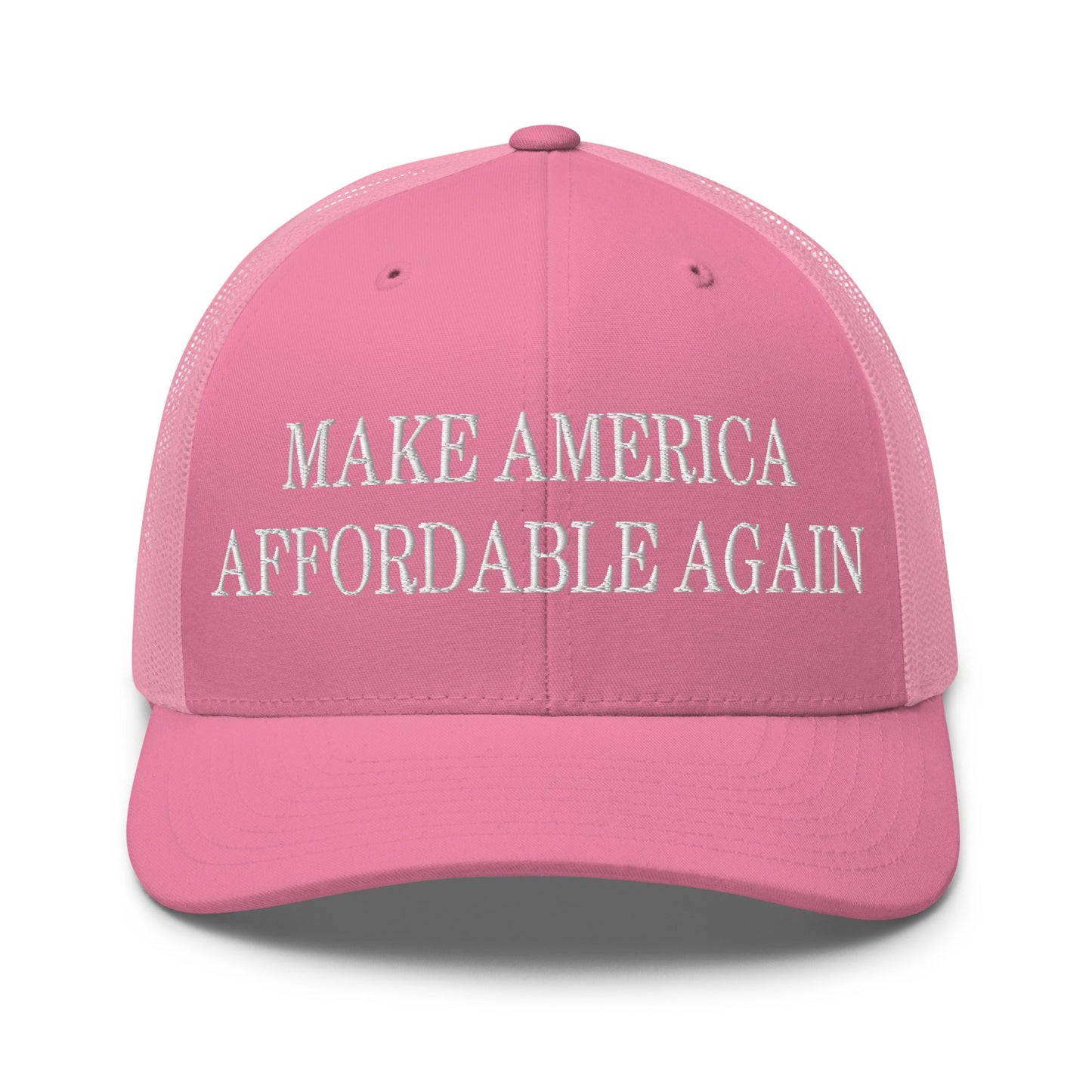 Make America Affordable Again Embroidered Mesh Trucker Hat Pink