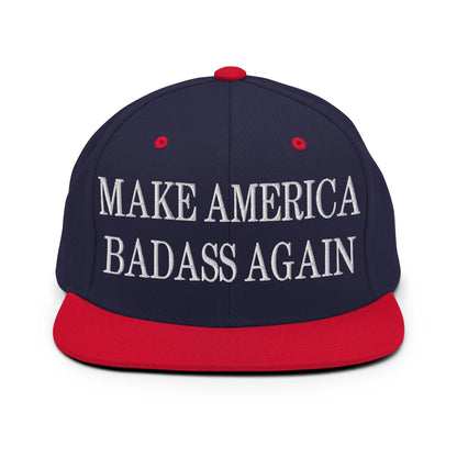 Make America Badass Again Embroidered Flat Bill Brim Snapback Hat Navy Red