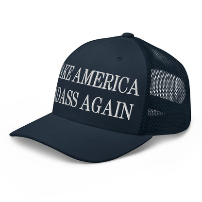 Make America Badass Again Embroidered Mesh Trucker Hat Navy