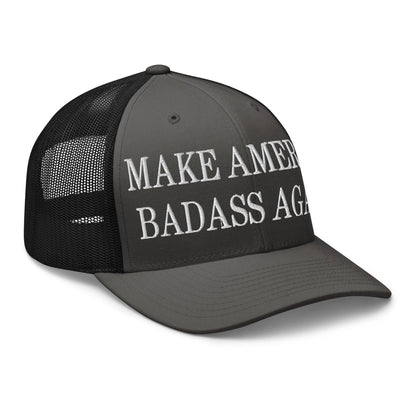 Make America Badass Again Embroidered Mesh Trucker Hat Charcoal Black