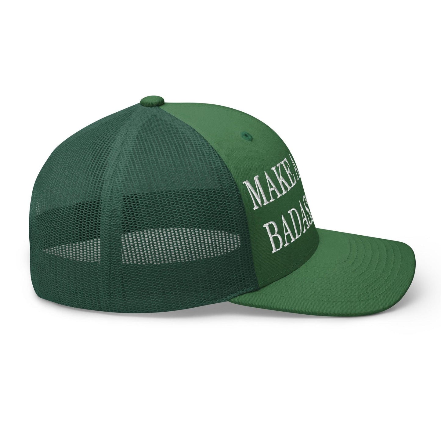 Make America Badass Again Embroidered Mesh Trucker Hat Evergreen