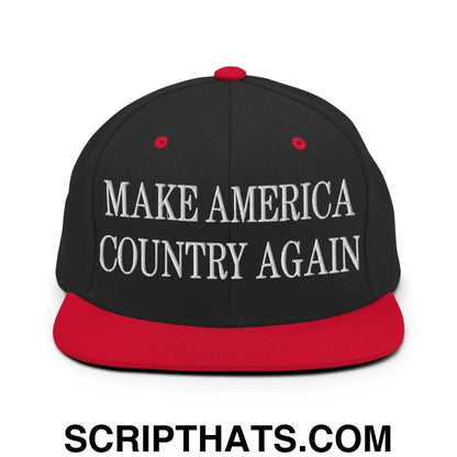 Make America Country Again Embroidered Flat Bill Brim Snapback Hat Black Red