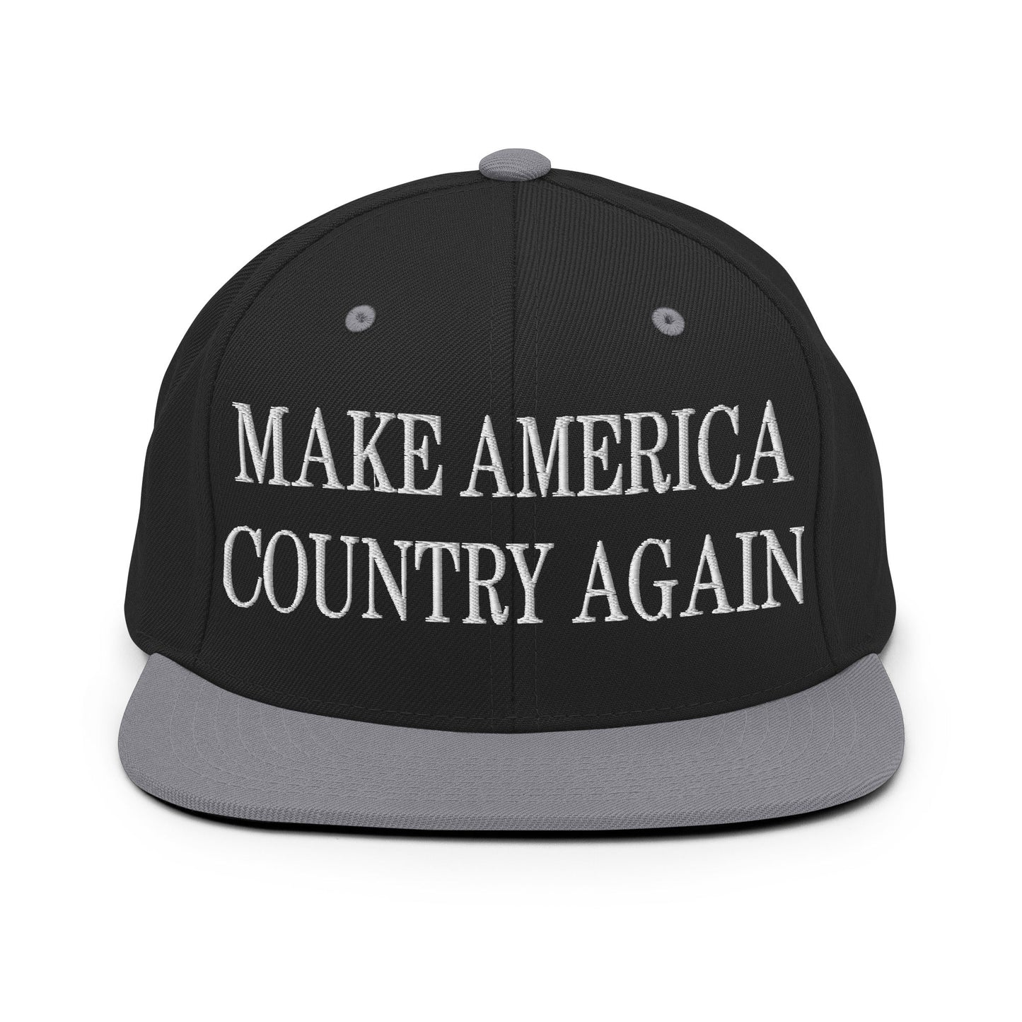 Make America Country Again Embroidered Flat Bill Brim Snapback Hat Black Silver