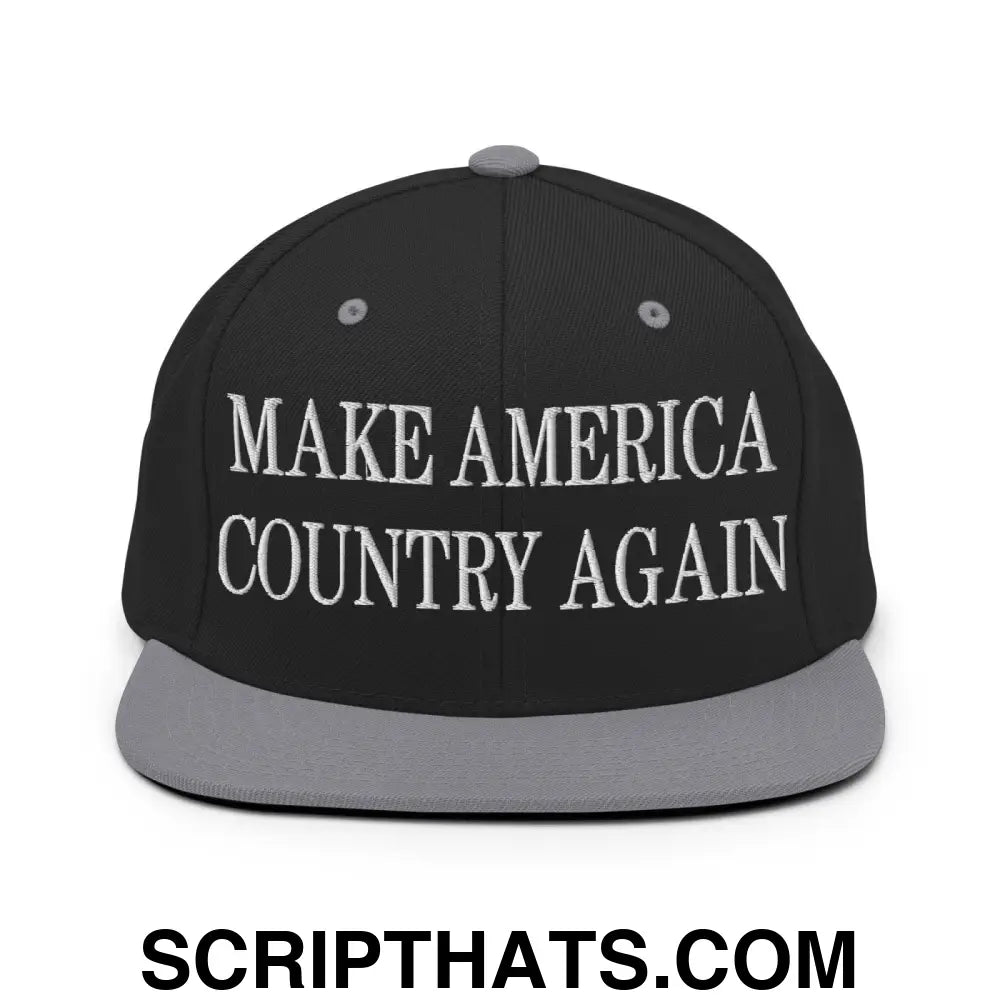 Make America Country Again Embroidered Flat Bill Brim Snapback Hat Black Silver