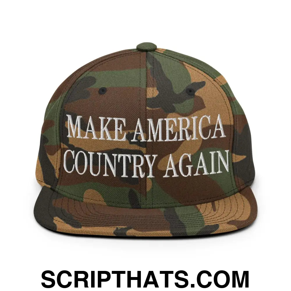 Make America Country Again Embroidered Flat Bill Brim Snapback Hat Green Camo