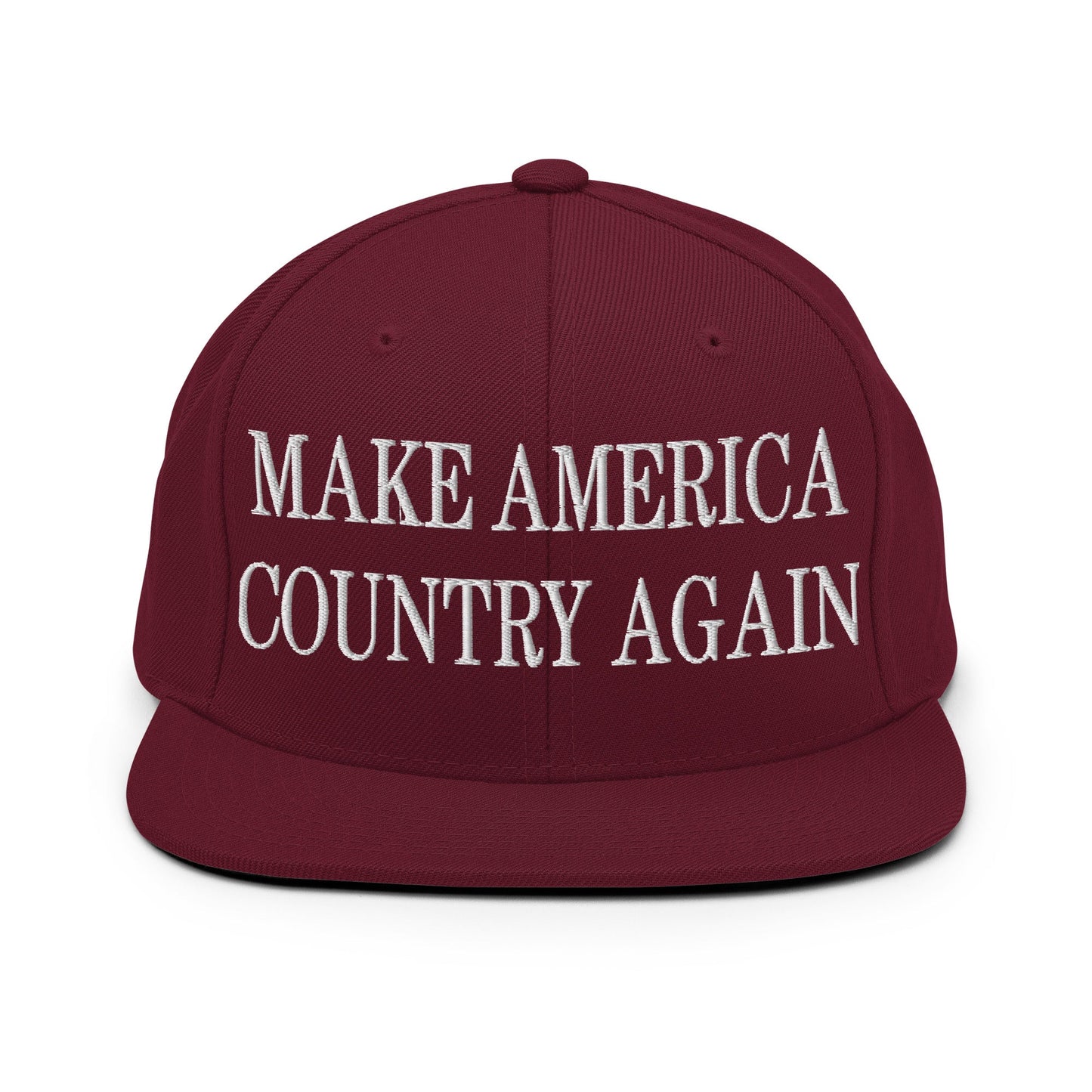 Make America Country Again Embroidered Flat Bill Brim Snapback Hat Maroon