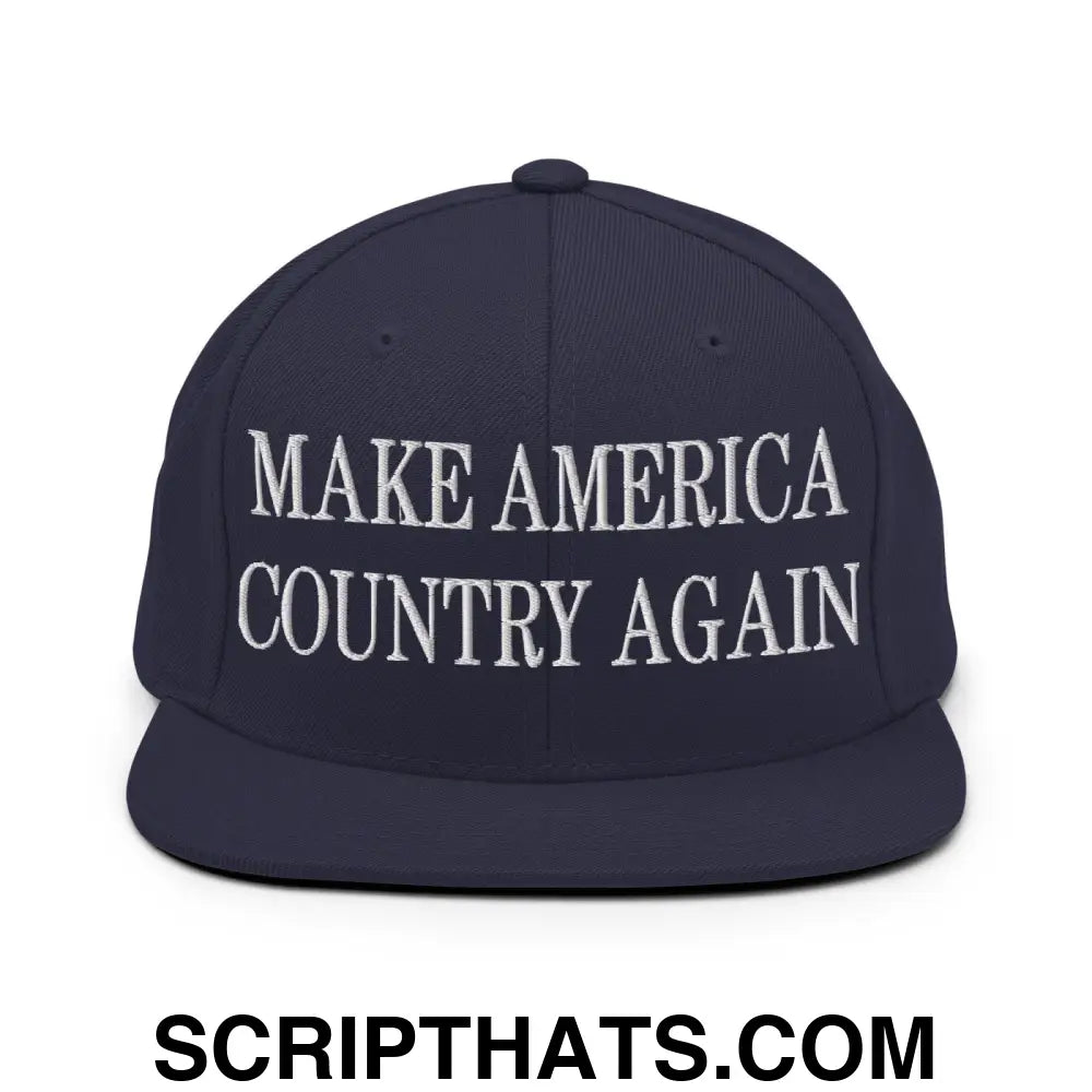 Make America Country Again Embroidered Flat Bill Brim Snapback Hat Navy