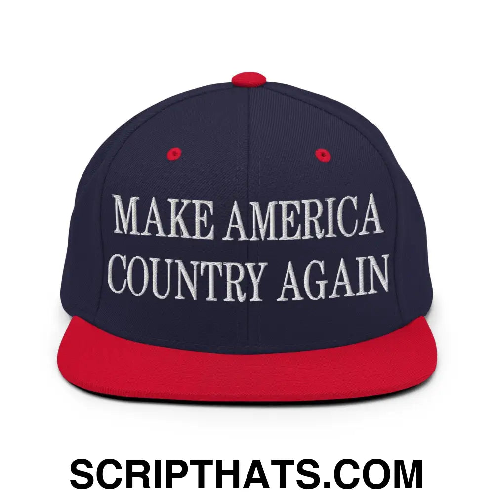 Make America Country Again Embroidered Flat Bill Brim Snapback Hat Navy Red