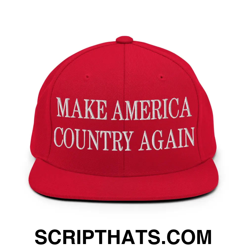 Make America Country Again Embroidered Flat Bill Brim Snapback Hat Red