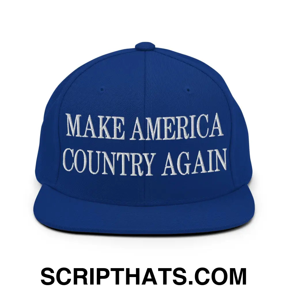 Make America Country Again Embroidered Flat Bill Brim Snapback Hat Royal Blue