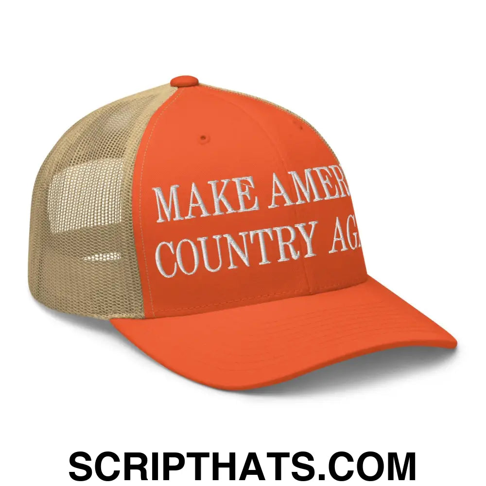 Make America Country Again Embroidered Mesh Trucker Hat Rustic Orange Khaki