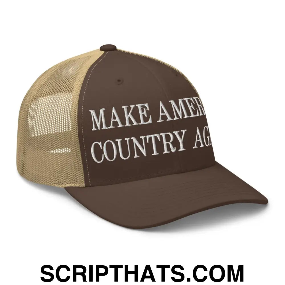 Make America Country Again Embroidered Mesh Trucker Hat Brown Khaki