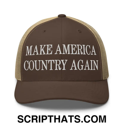 Make America Country Again Embroidered Mesh Trucker Hat Brown Khaki