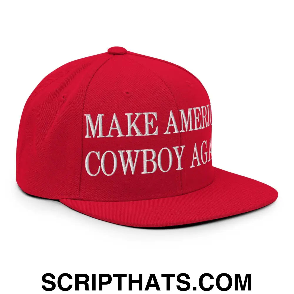 Make America Cowboy Again Embroidered Flat Bill Brim Snapback Hat Red